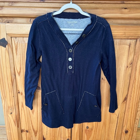 Soft Surroundings Tops - Soft Surroundings Top Blue Tunic Pockets Thermal V-Neck Buttons Size Small
